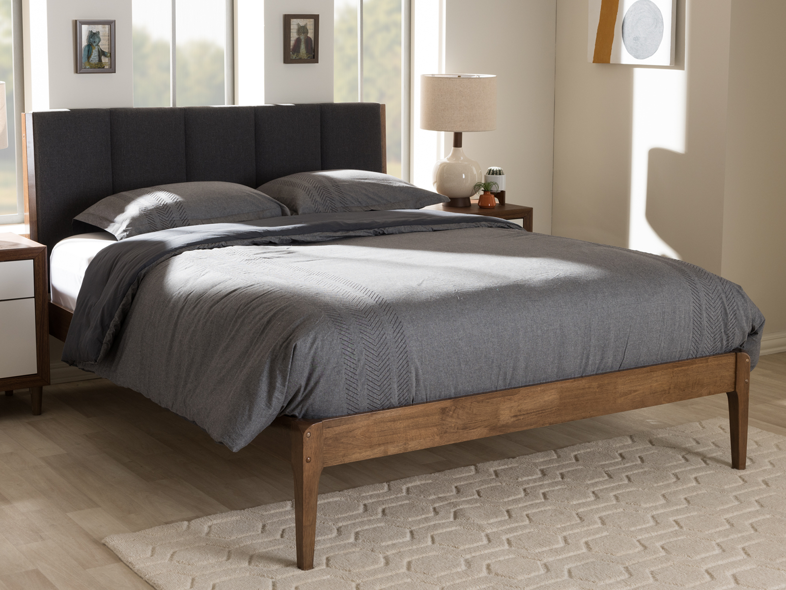 Baxton Studio Fabric & Wood Platform Bed | King | Ember Mid-Century